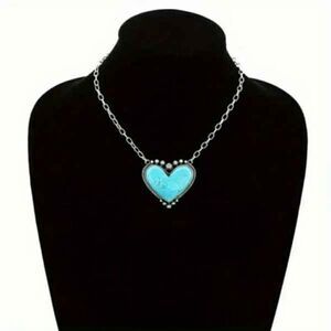 Western Boho Turquoise Heart Pendant Necklace